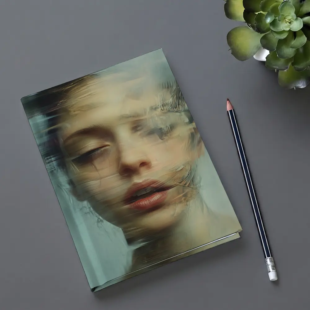 Surreal Woman Portrait Dissolving Abstract Blue – Notebooks