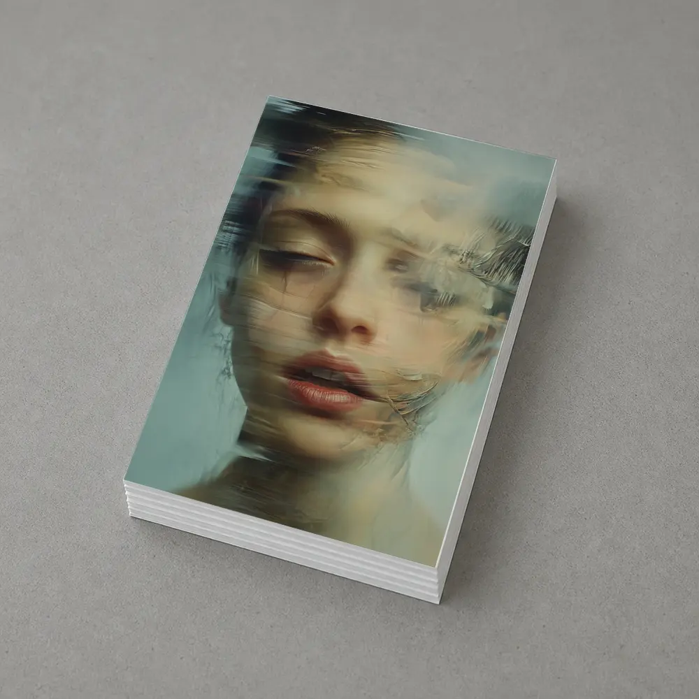 Surreal Woman Portrait Dissolving Abstract Blue – Postcards