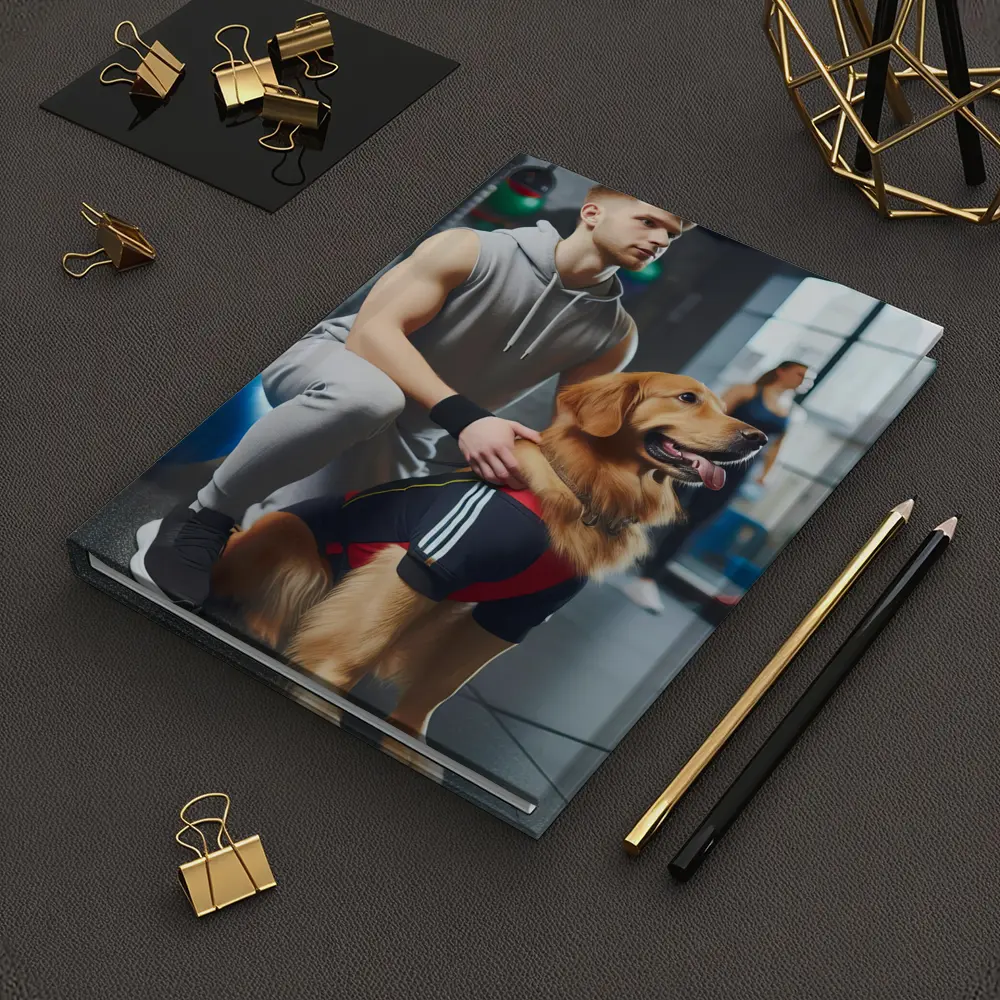 Golden Retriever Owner Training Together In Gym – Notebooks