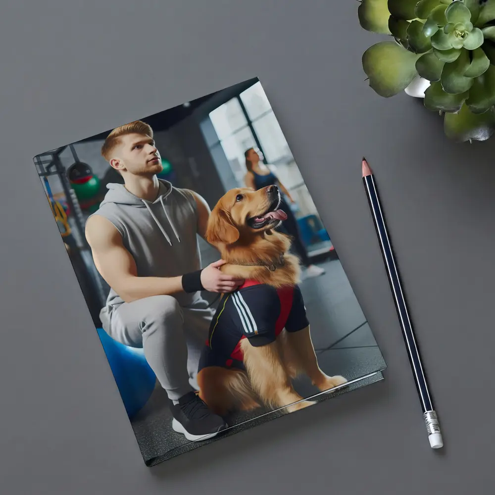 Golden Retriever Owner Training Together In Gym – Notebooks