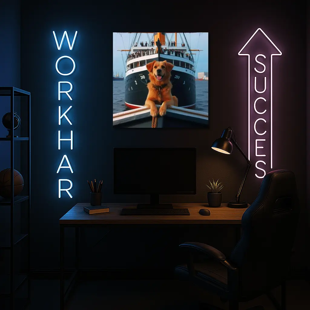 Golden Retriever Dog On Ship Deck – Wall Art