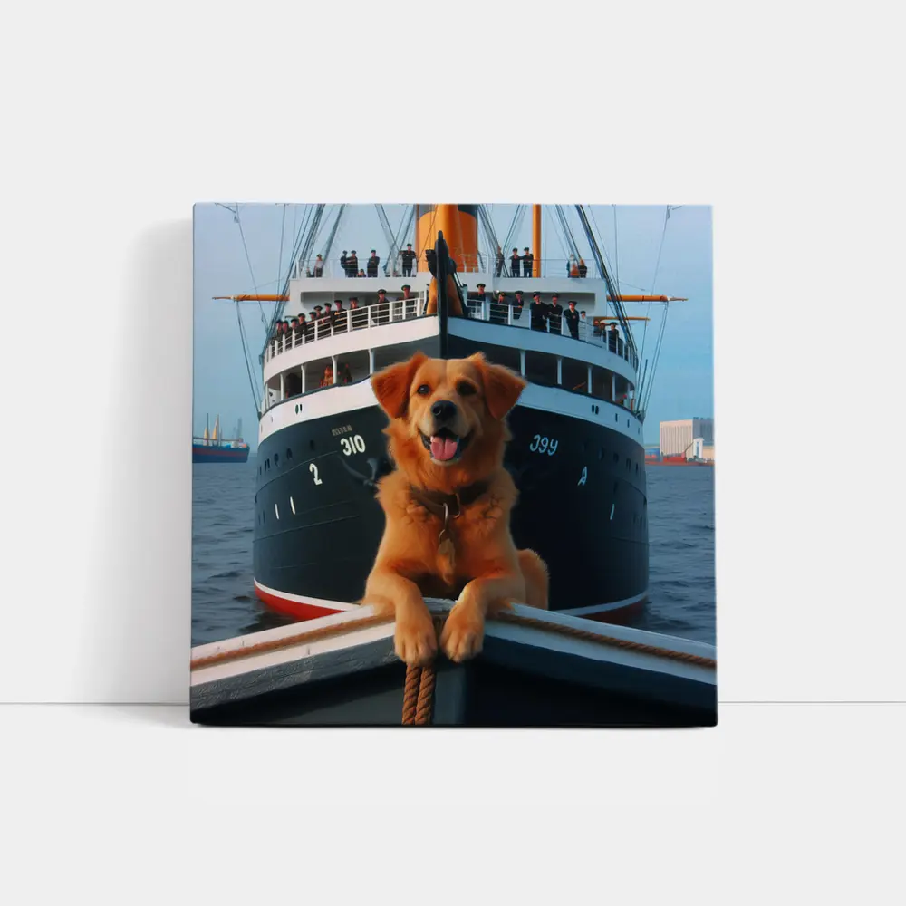 Golden Retriever Dog On Ship Deck – Wall Art