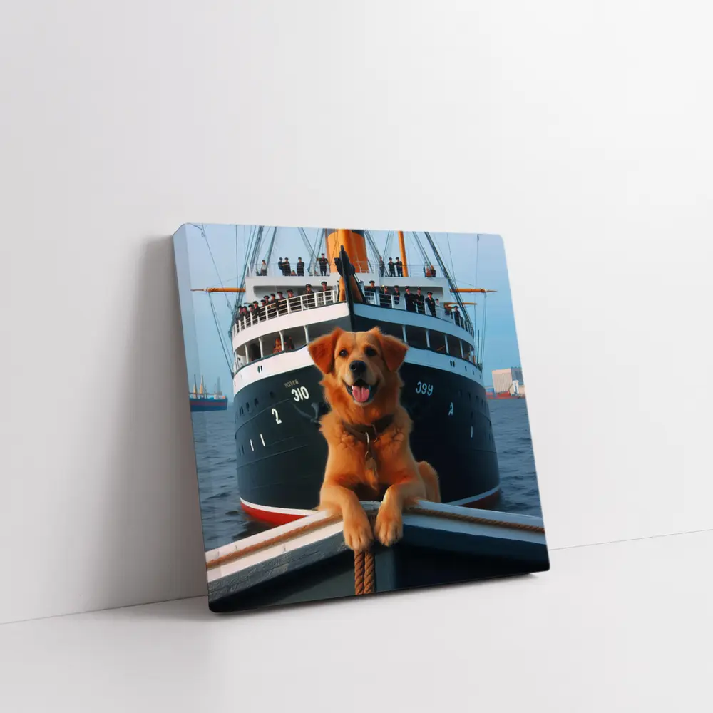 Golden Retriever Dog On Ship Deck – Wall Art