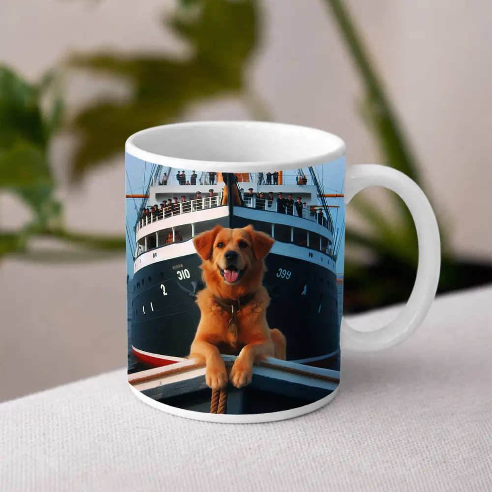 Golden Retriever Dog On Ship Deck – Mugs