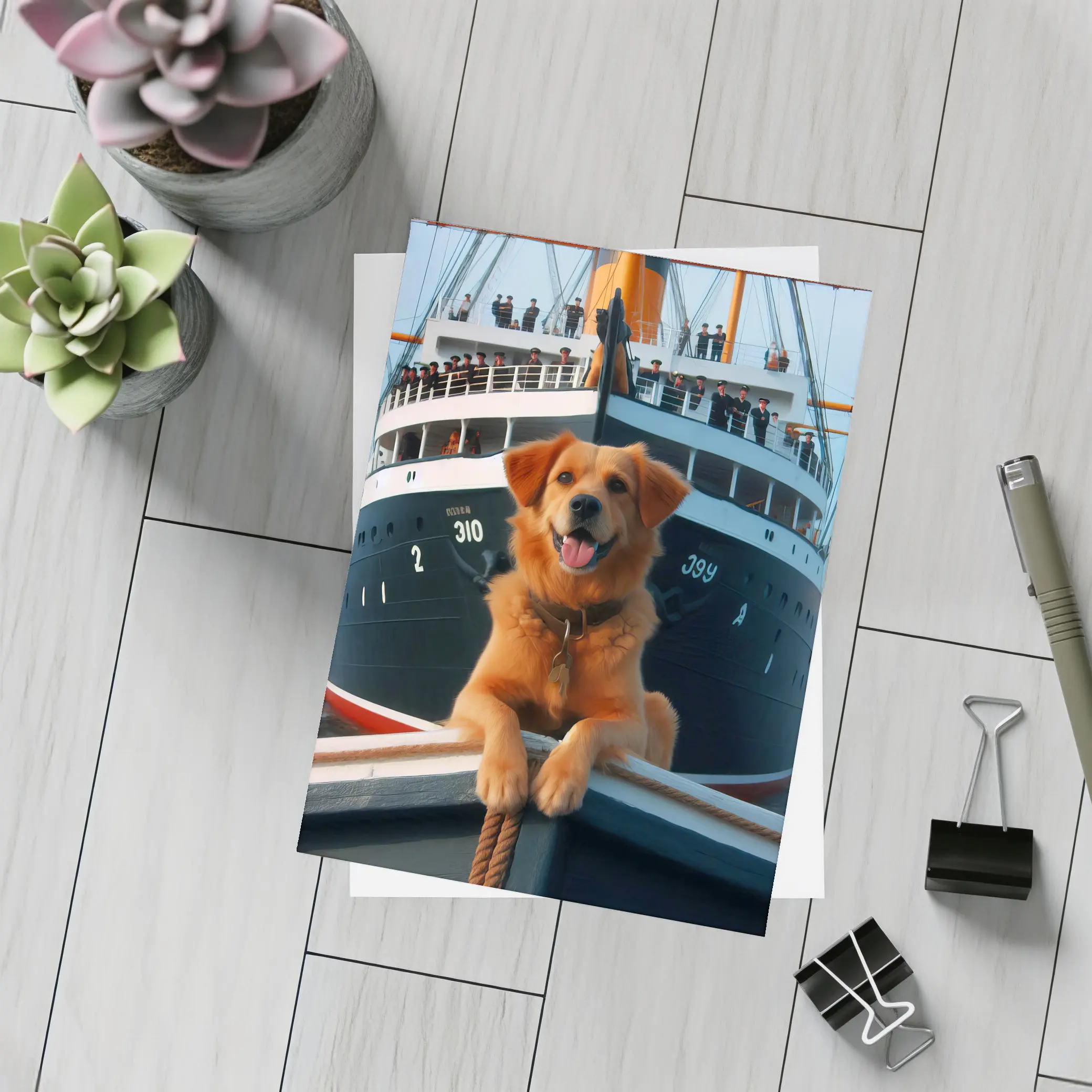 Golden Retriever Dog On Ship Deck – Postcards