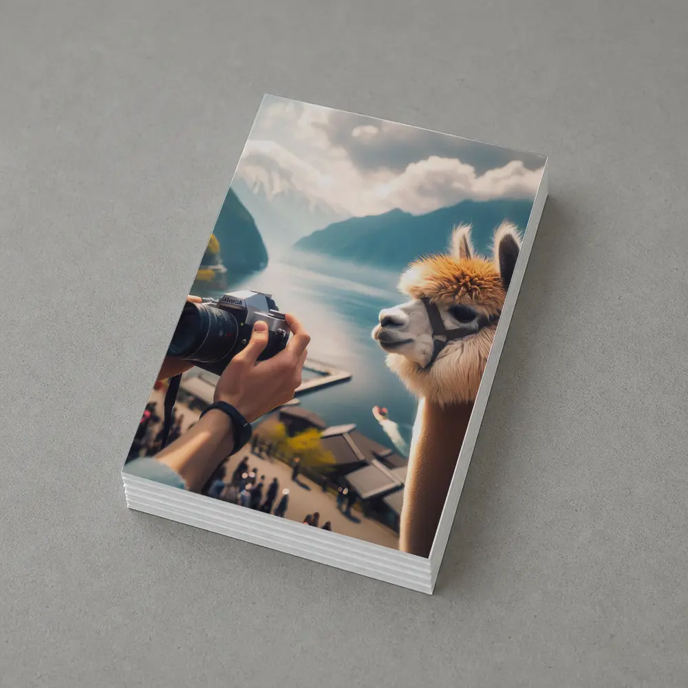 Alpaca Posing for Camera Mountain Lake – Postcards
