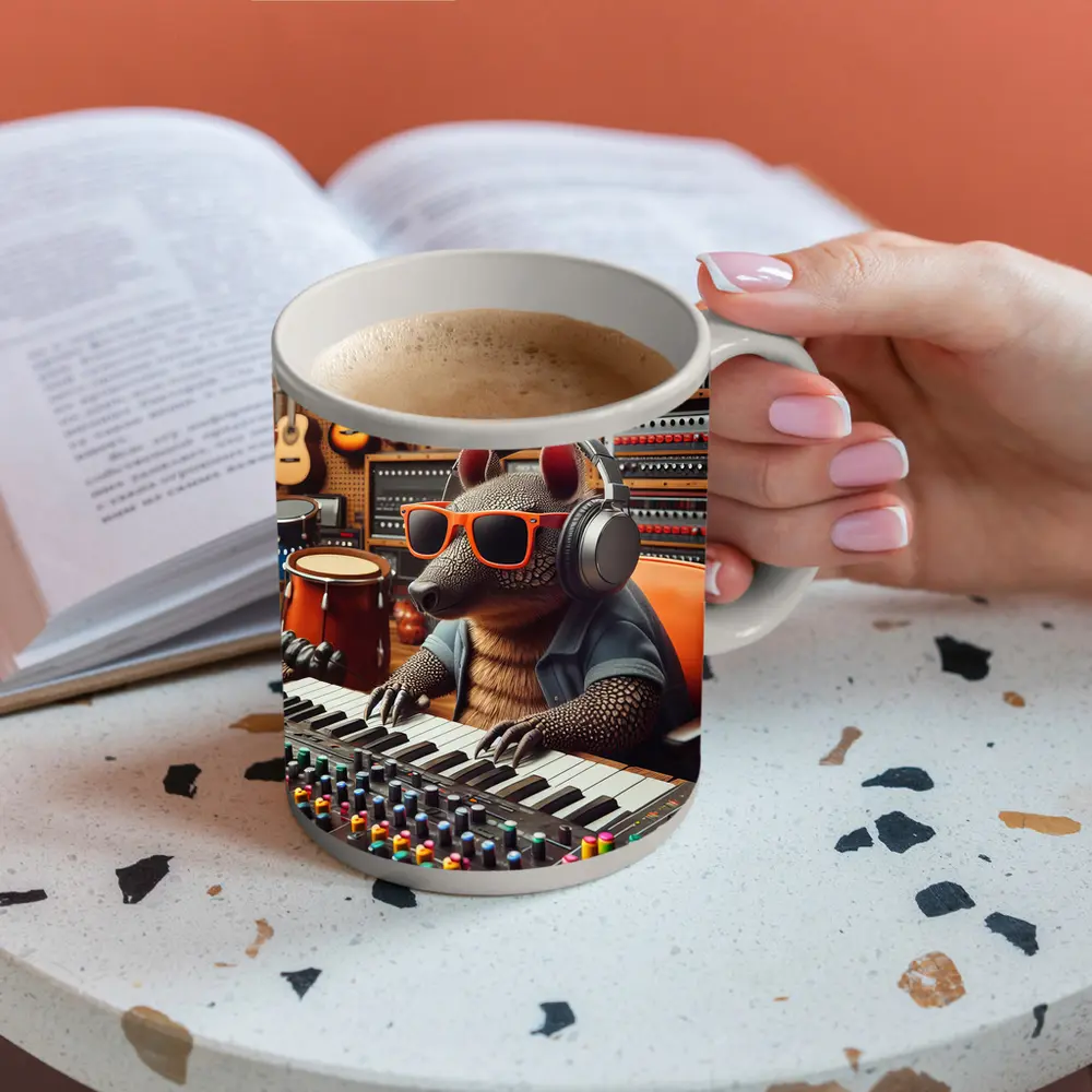 Armadillo DJ In Music Recording Studio – Mugs