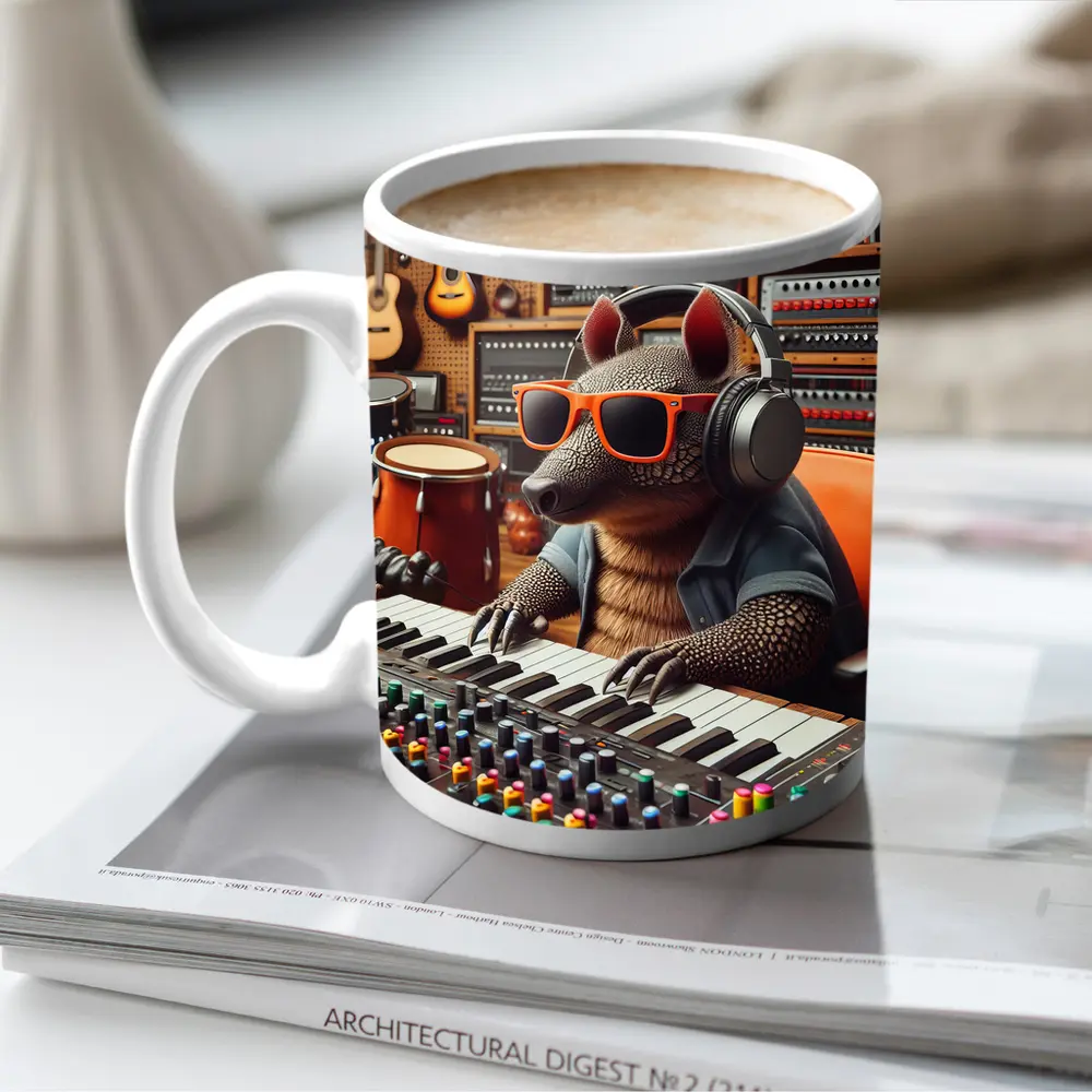 Armadillo DJ In Music Recording Studio – Mugs