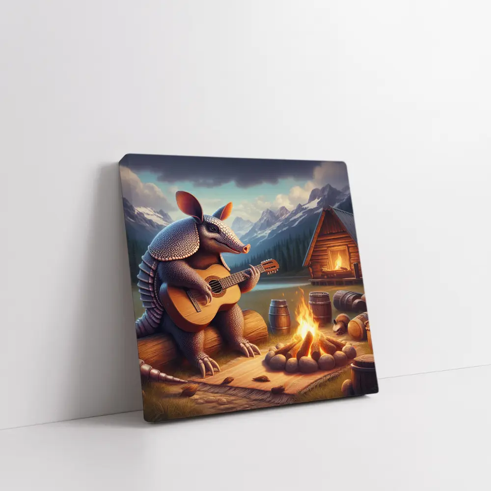 Armadillo Playing Guitar By Campfire Mountains – Wall Art