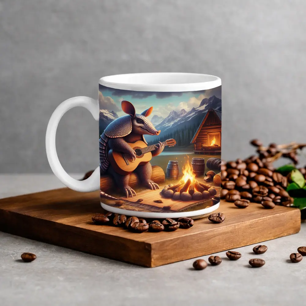Armadillo Playing Guitar By Campfire Mountains – Mugs