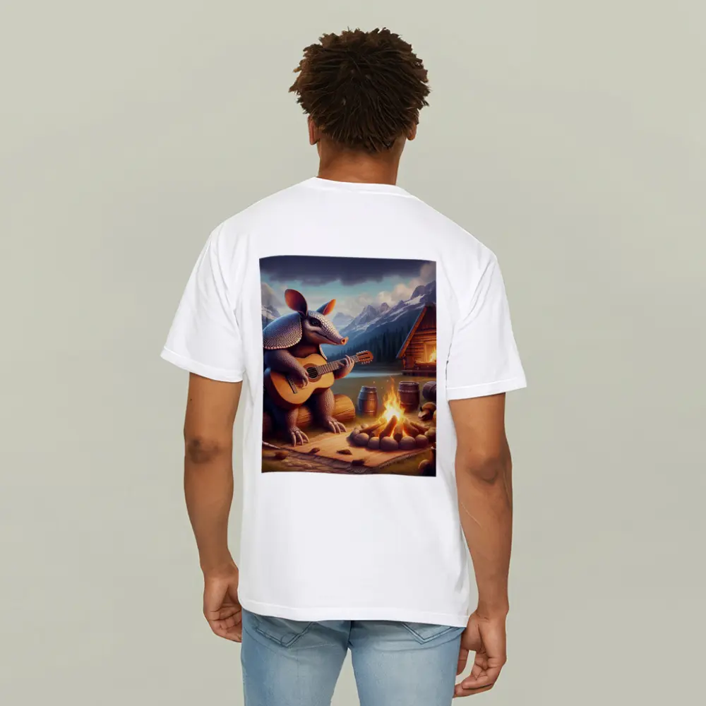 Armadillo Playing Guitar By Campfire Mountains – T-Shirts