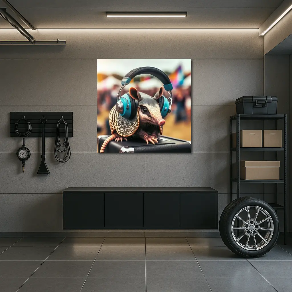 Armadillo Wearing Headphones At Music Festival – Wall Art