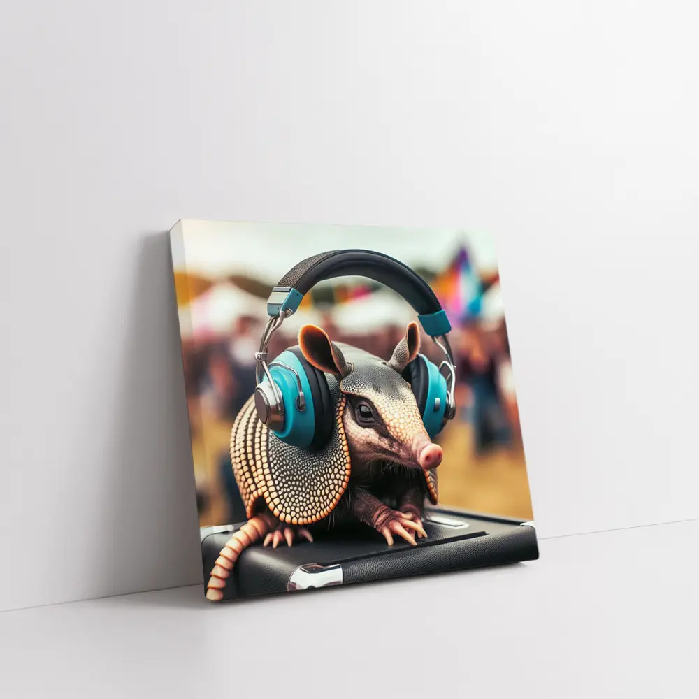 Armadillo Wearing Headphones At Music Festival – Wall Art