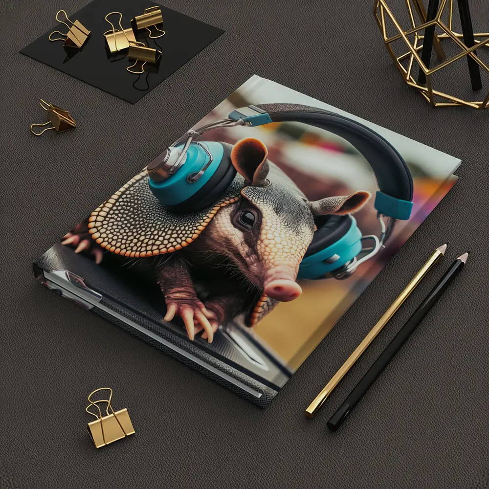 Armadillo Wearing Headphones At Music Festival – Notebooks