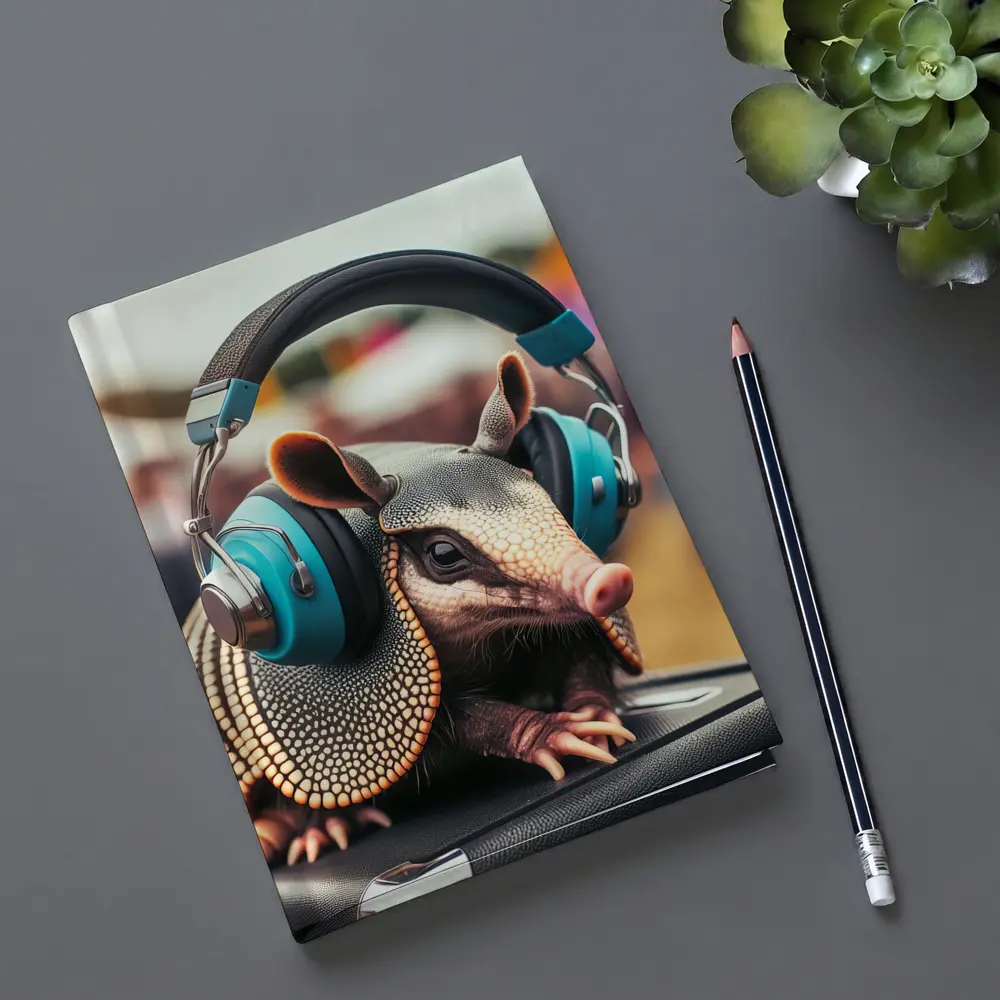 Armadillo Wearing Headphones At Music Festival – Notebooks