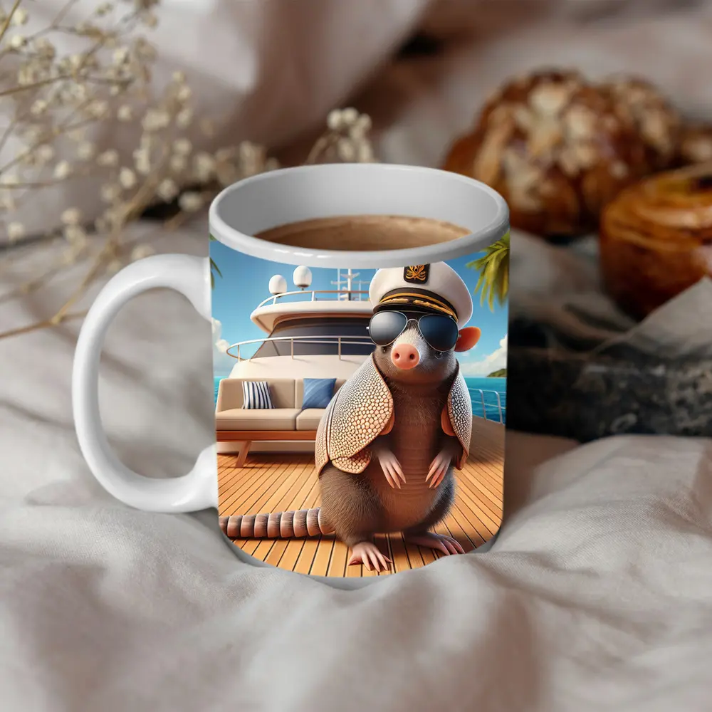 Armadillo Captain Sunglasses Yacht Tropical Background – Mugs