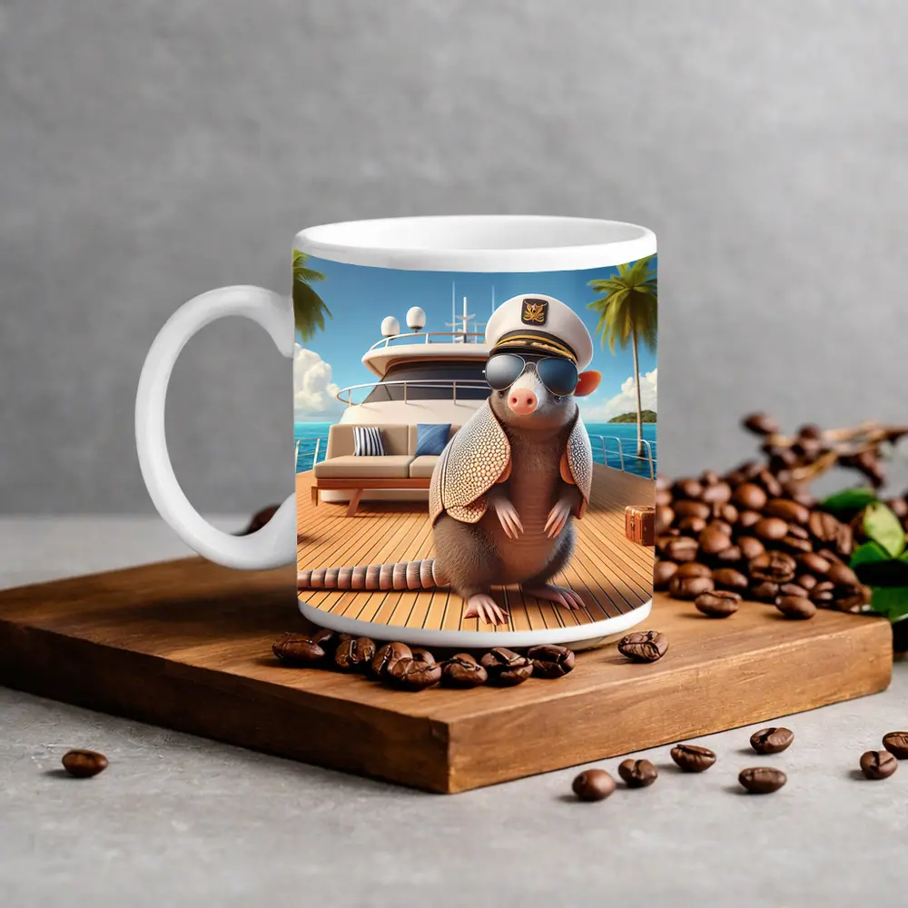 Armadillo Captain Sunglasses Yacht Tropical Background – Mugs