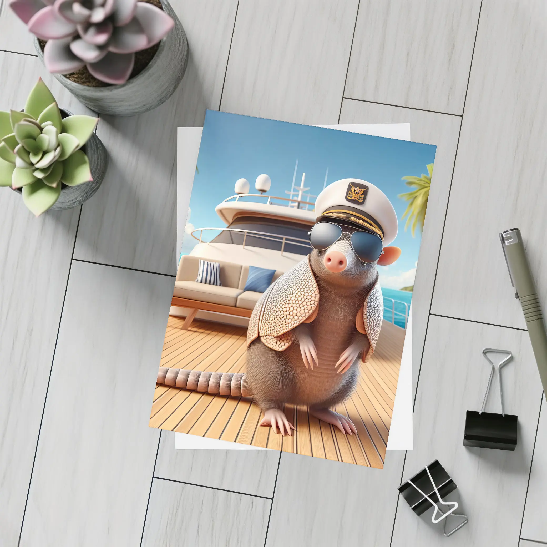 Armadillo Captain Sunglasses Yacht Tropical Background – Postcards