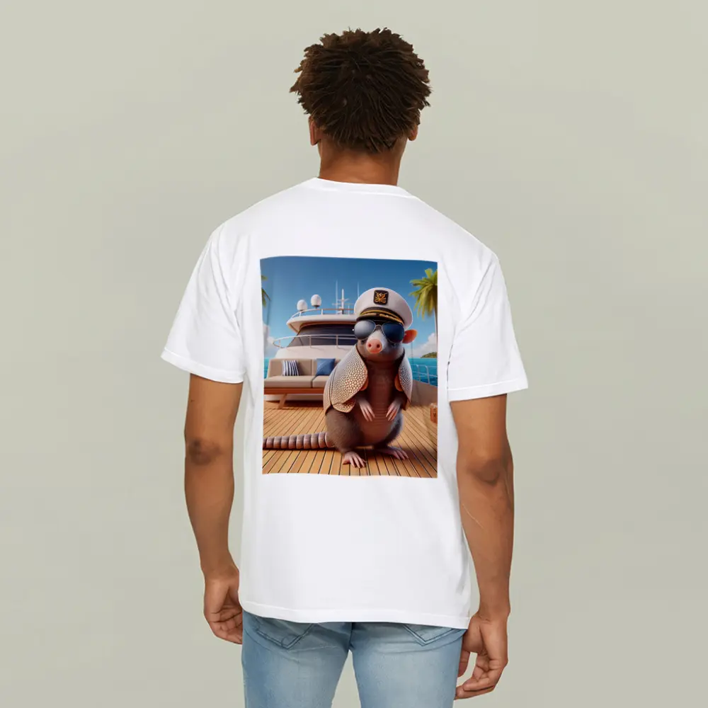 Armadillo Captain Sunglasses Yacht Tropical Background – T-Shirts