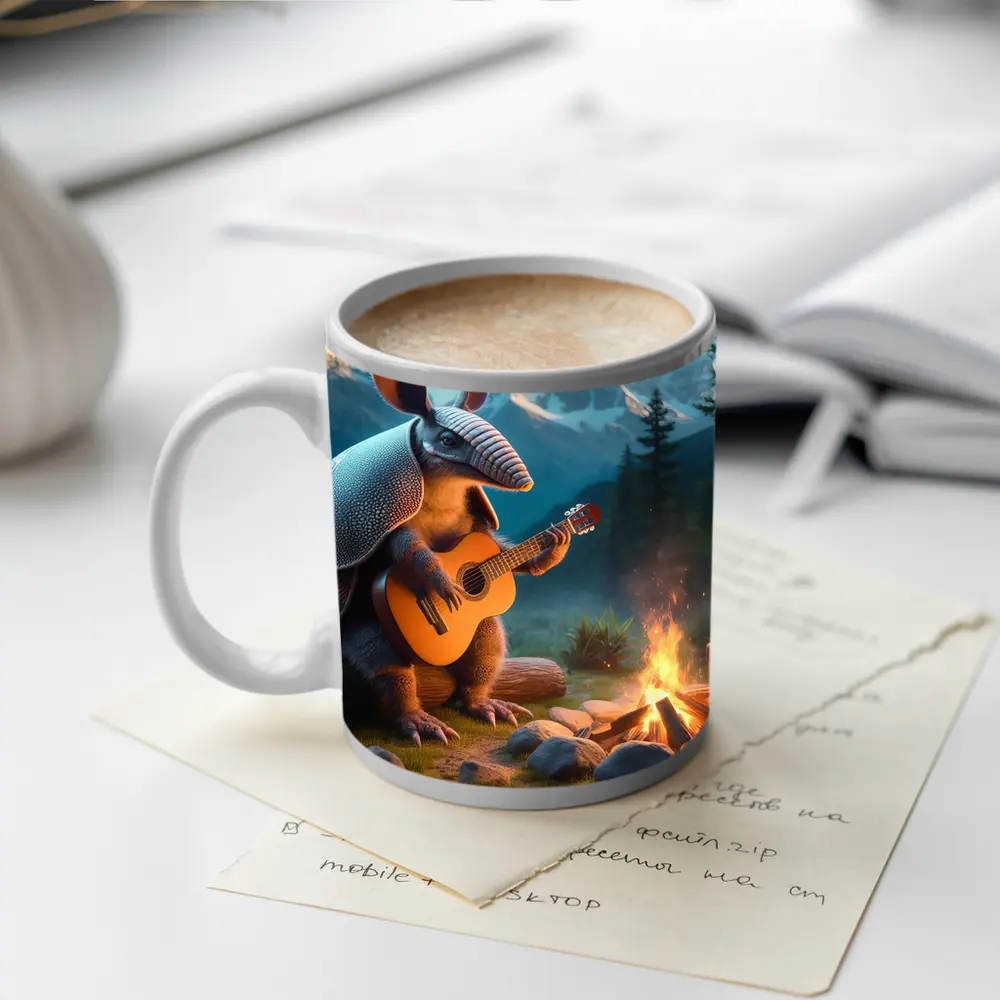 Armadillo Playing Guitar By Campfire Mountains – Mugs