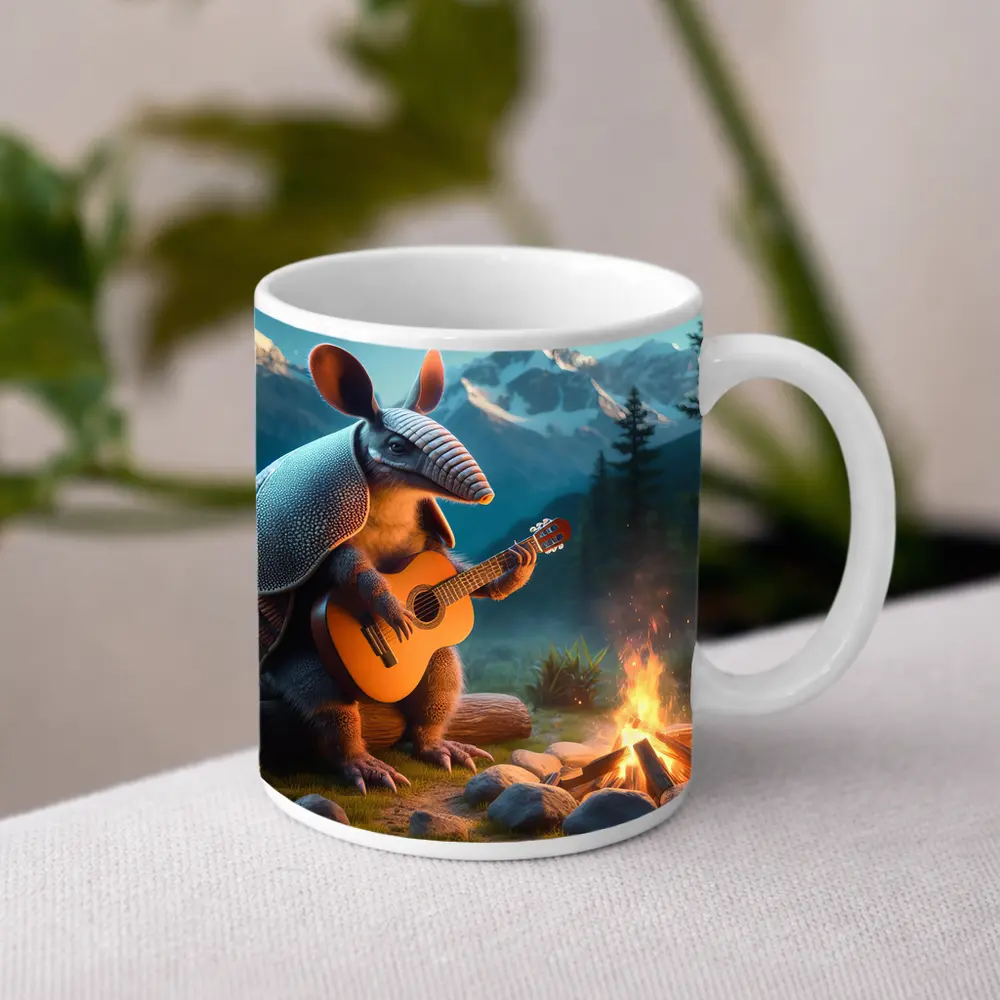 Armadillo Playing Guitar By Campfire Mountains – Mugs