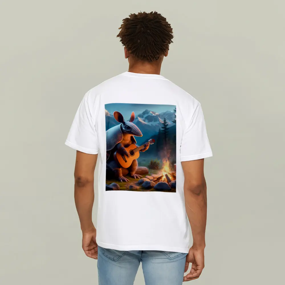 Armadillo Playing Guitar By Campfire Mountains – T-Shirts