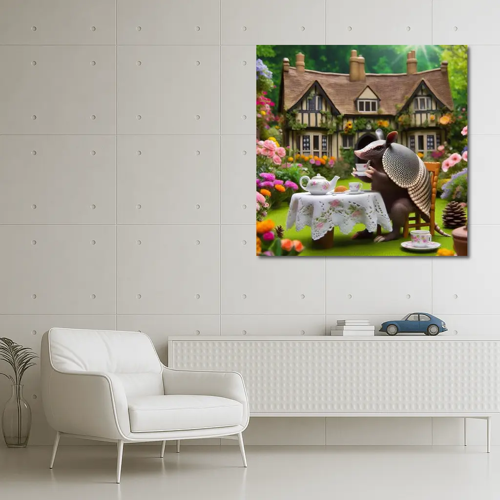 Armadillo Tea Party Cottage Garden Scene – Wall Art