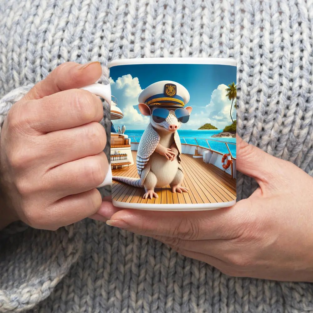 Armadillo Captain On Tropical Yacht Deck – Mugs