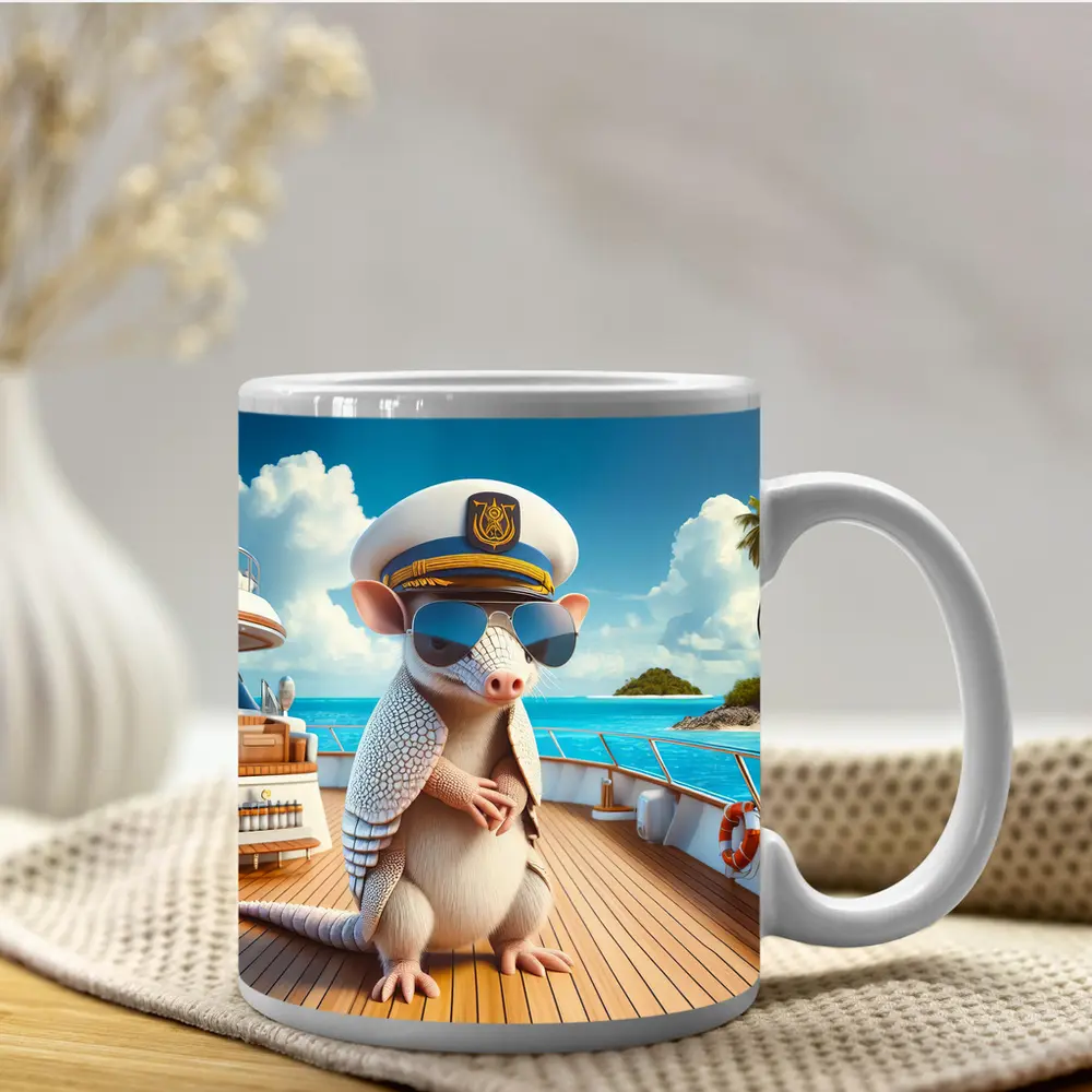 Armadillo Captain On Tropical Yacht Deck – Mugs