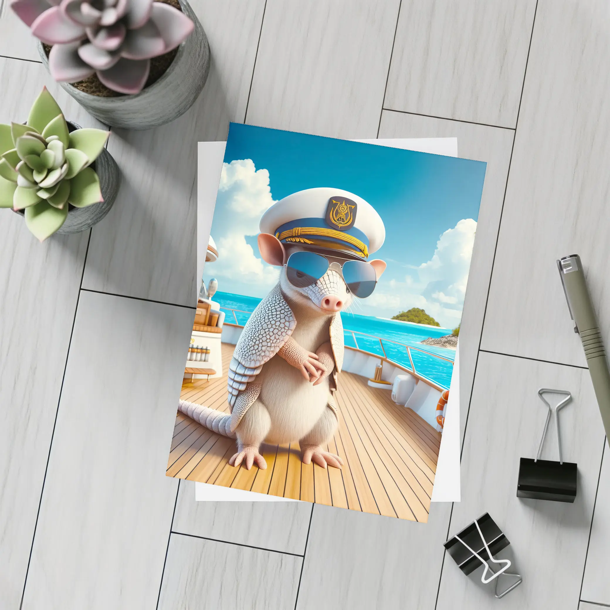 Armadillo Captain On Tropical Yacht Deck – Postcards