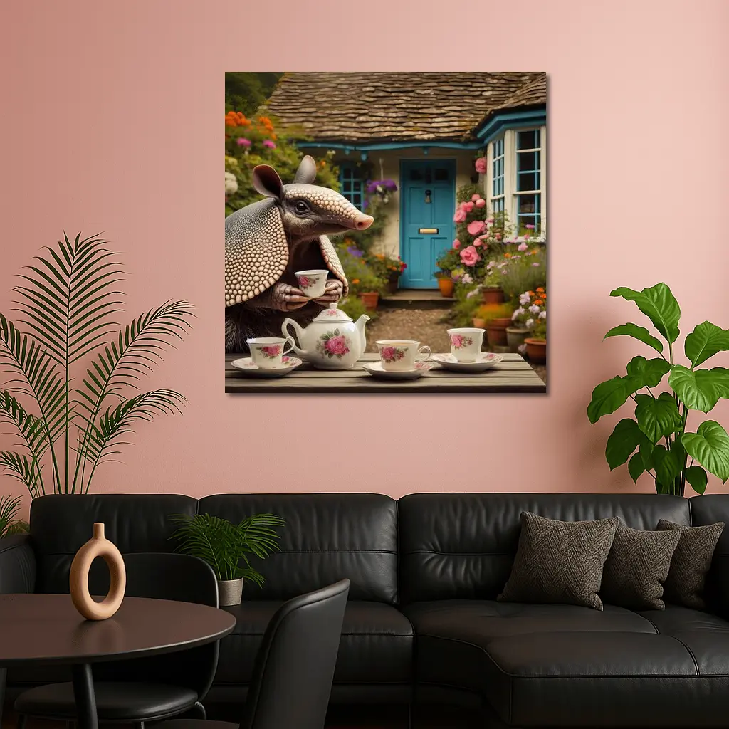 Armadillo Tea Party Cottage Garden Scene – Wall Art