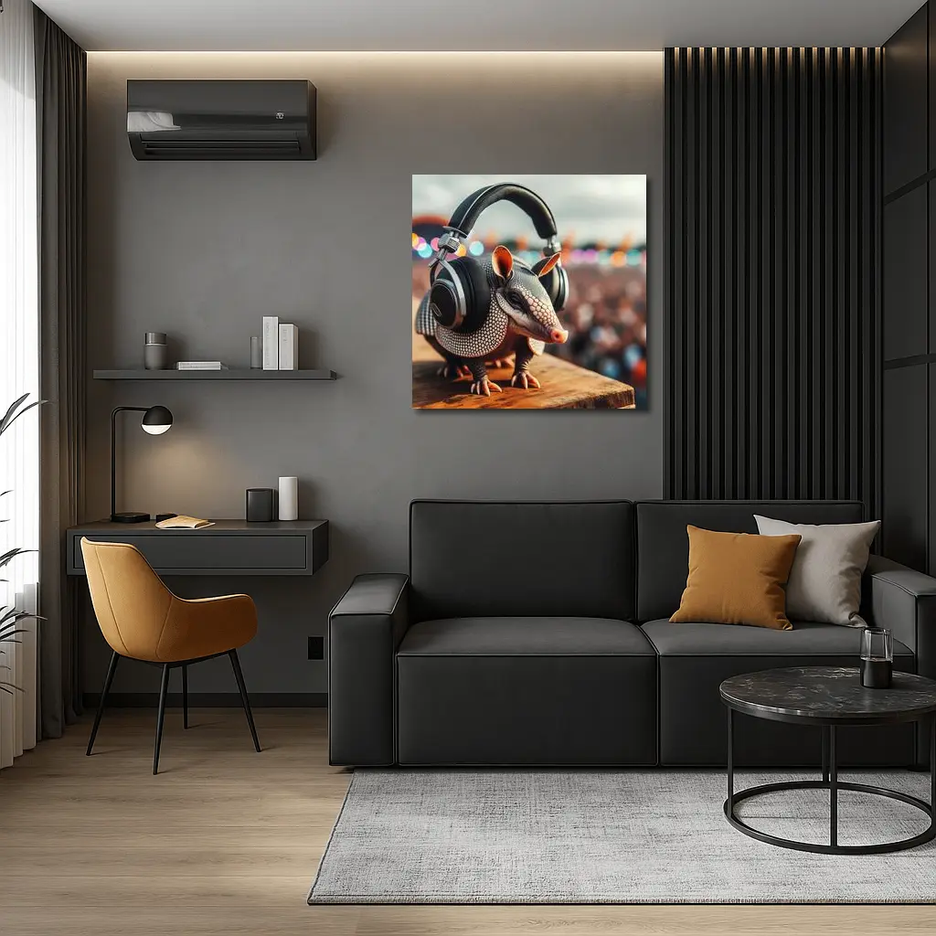Armadillo Wearing Headphones at Music Festival – Wall Art