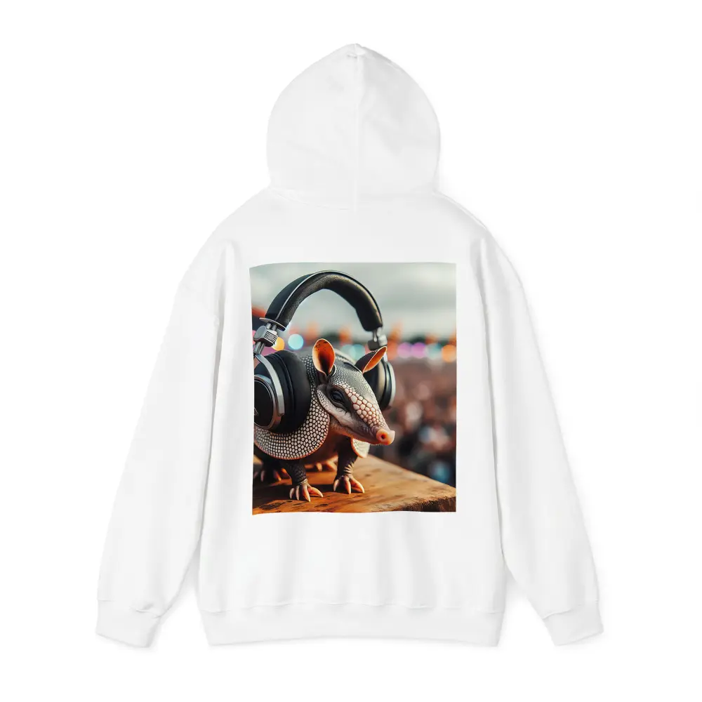 Armadillo Wearing Headphones at Music Festival – Hoodies