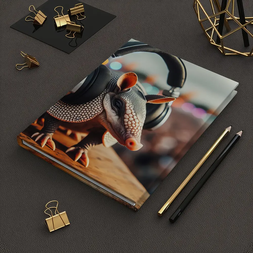 Armadillo Wearing Headphones at Music Festival – Notebooks