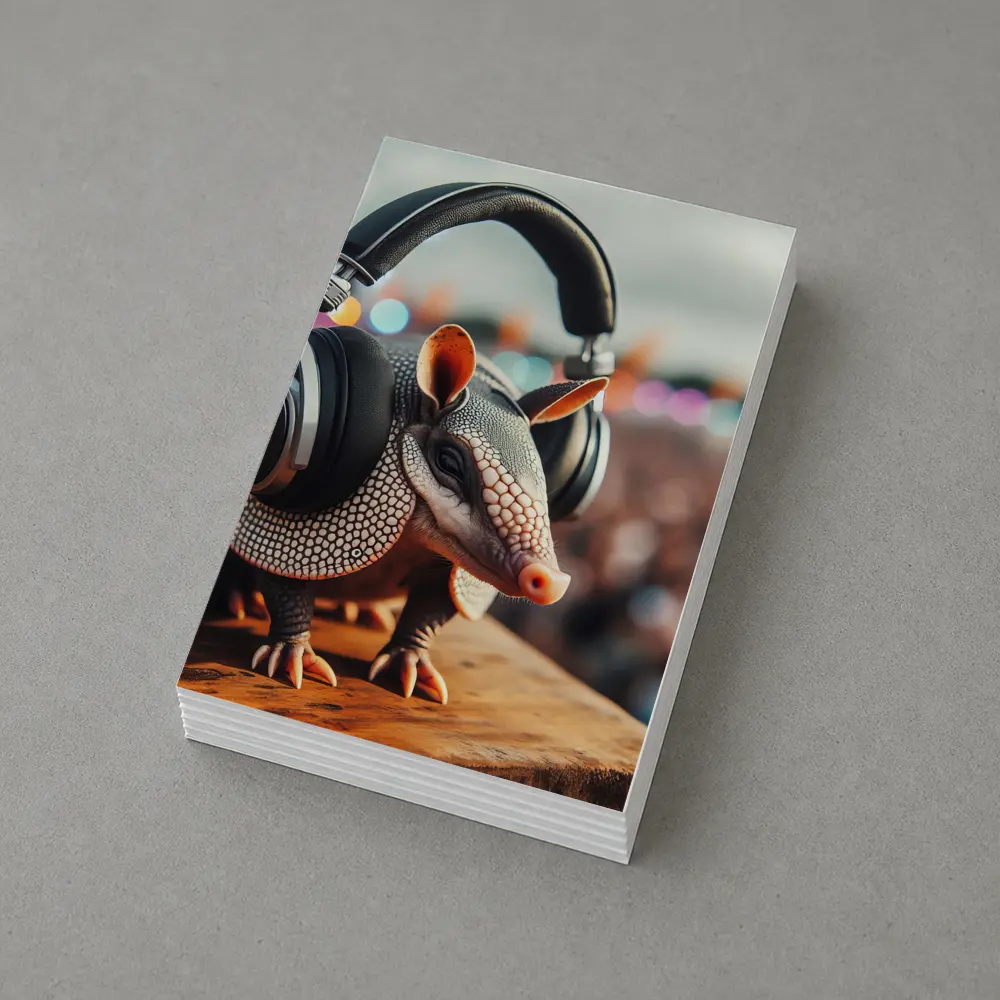 Armadillo Wearing Headphones at Music Festival – Postcards