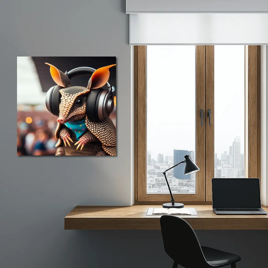 Armadillo DJ Wearing Headphones at Concert – Wall Art