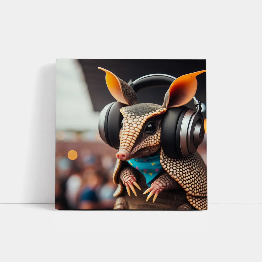 Armadillo DJ Wearing Headphones at Concert – Wall Art