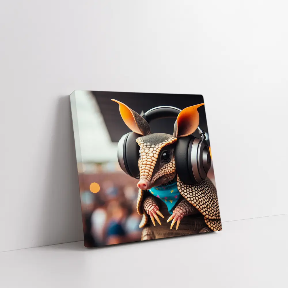 Armadillo DJ Wearing Headphones at Concert – Wall Art