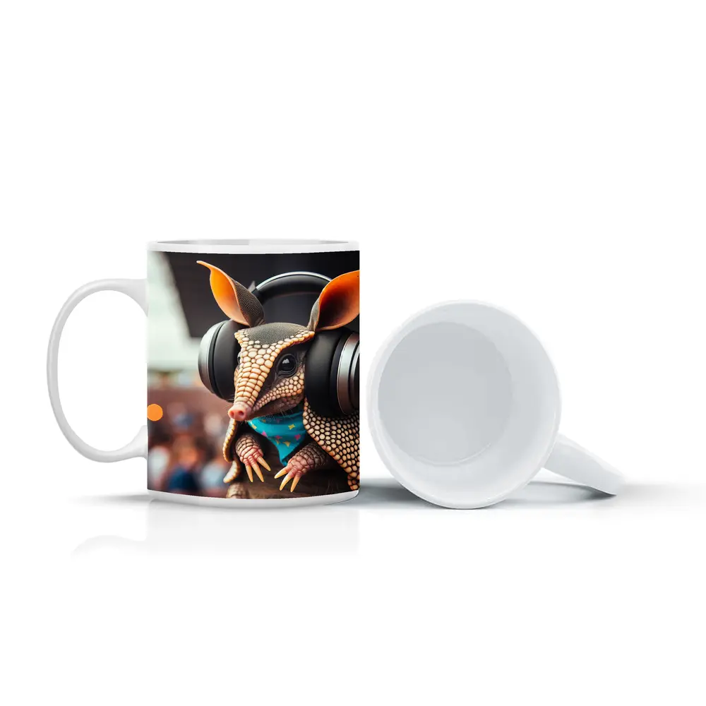 Armadillo DJ Wearing Headphones at Concert – Mugs