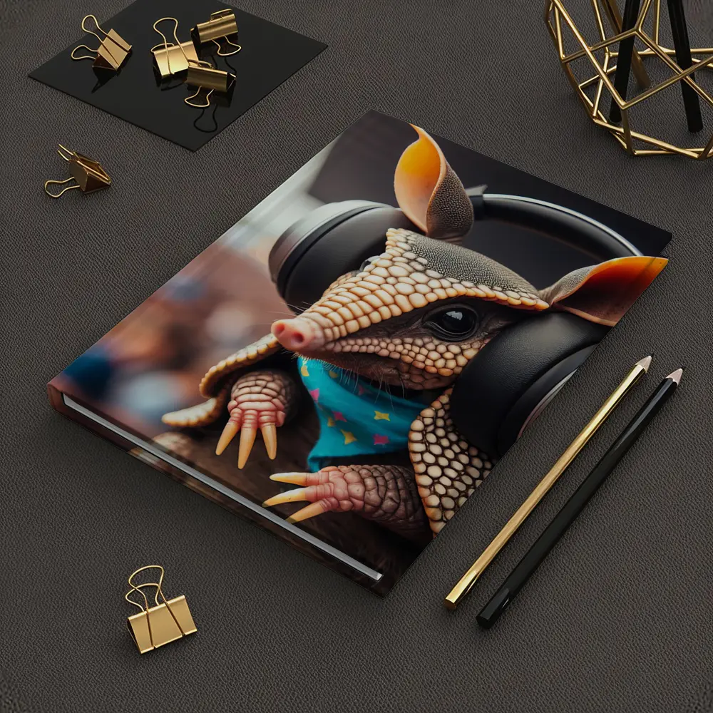 Armadillo DJ Wearing Headphones at Concert – Notebooks