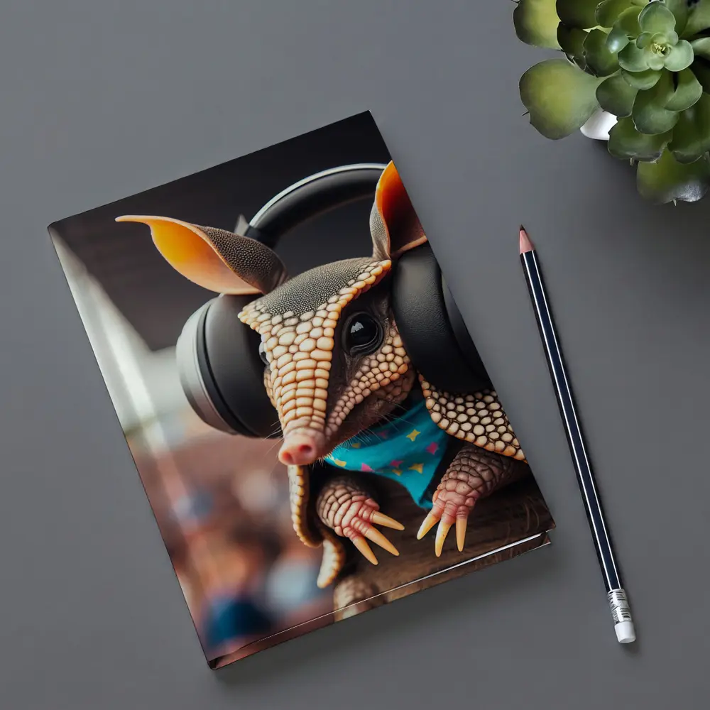 Armadillo DJ Wearing Headphones at Concert – Notebooks