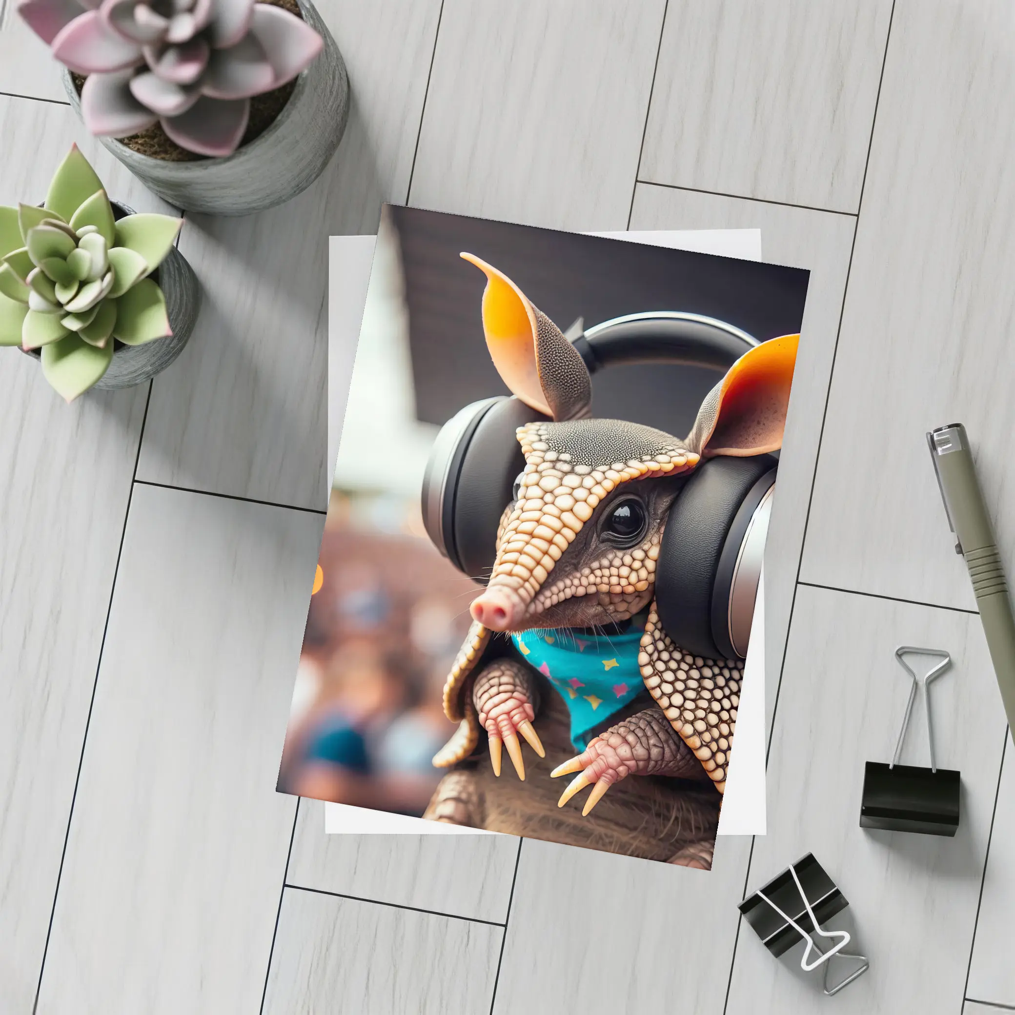 Armadillo DJ Wearing Headphones at Concert – Postcards