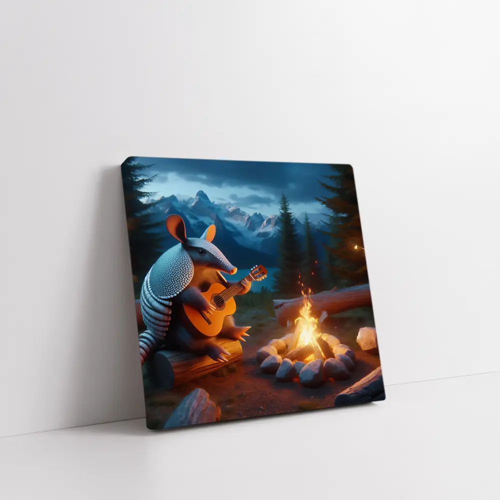 Armadillo Playing Guitar By Campfire Mountains – Wall Art