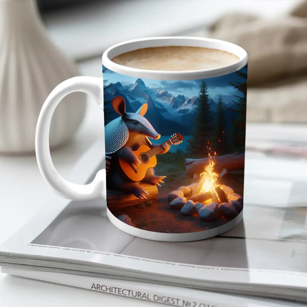 Armadillo Playing Guitar By Campfire Mountains – Mugs