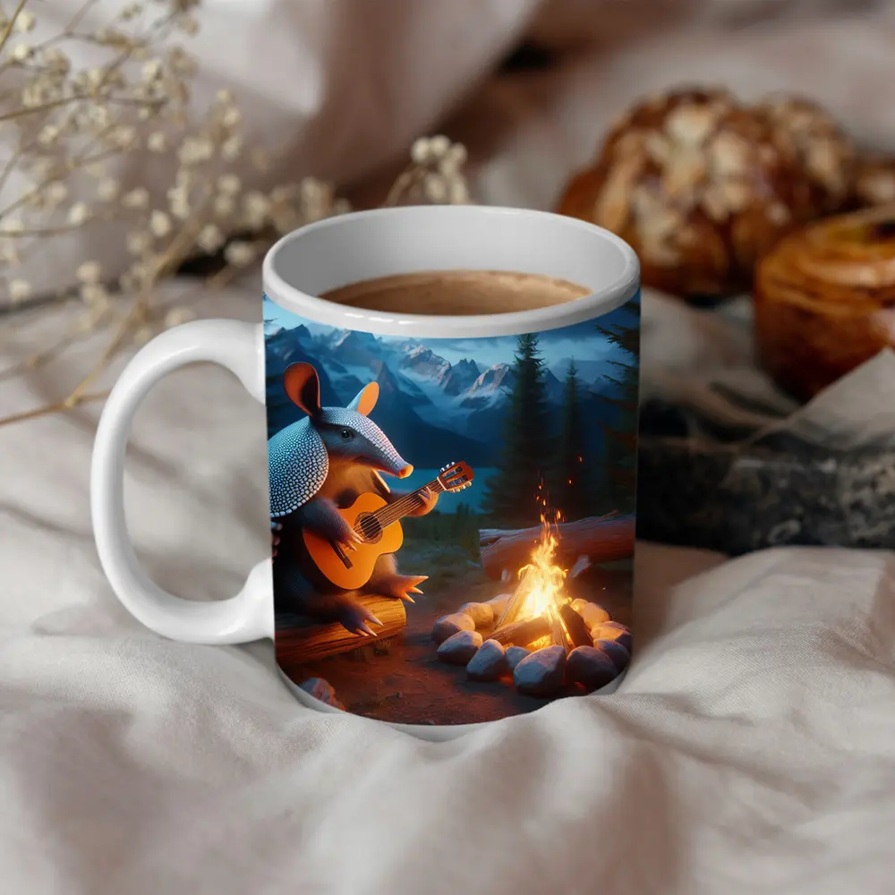 Armadillo Playing Guitar By Campfire Mountains – Mugs