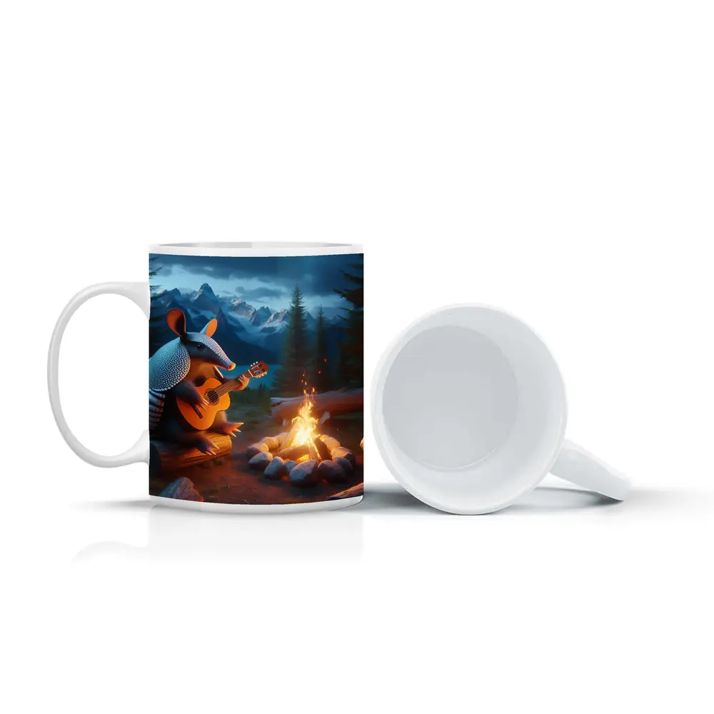 Armadillo Playing Guitar By Campfire Mountains – Mugs