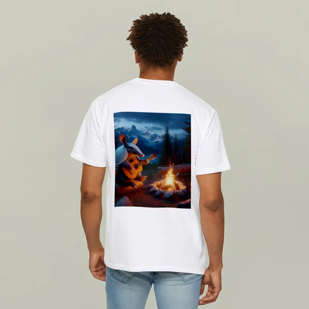 Armadillo Playing Guitar By Campfire Mountains – T-Shirts
