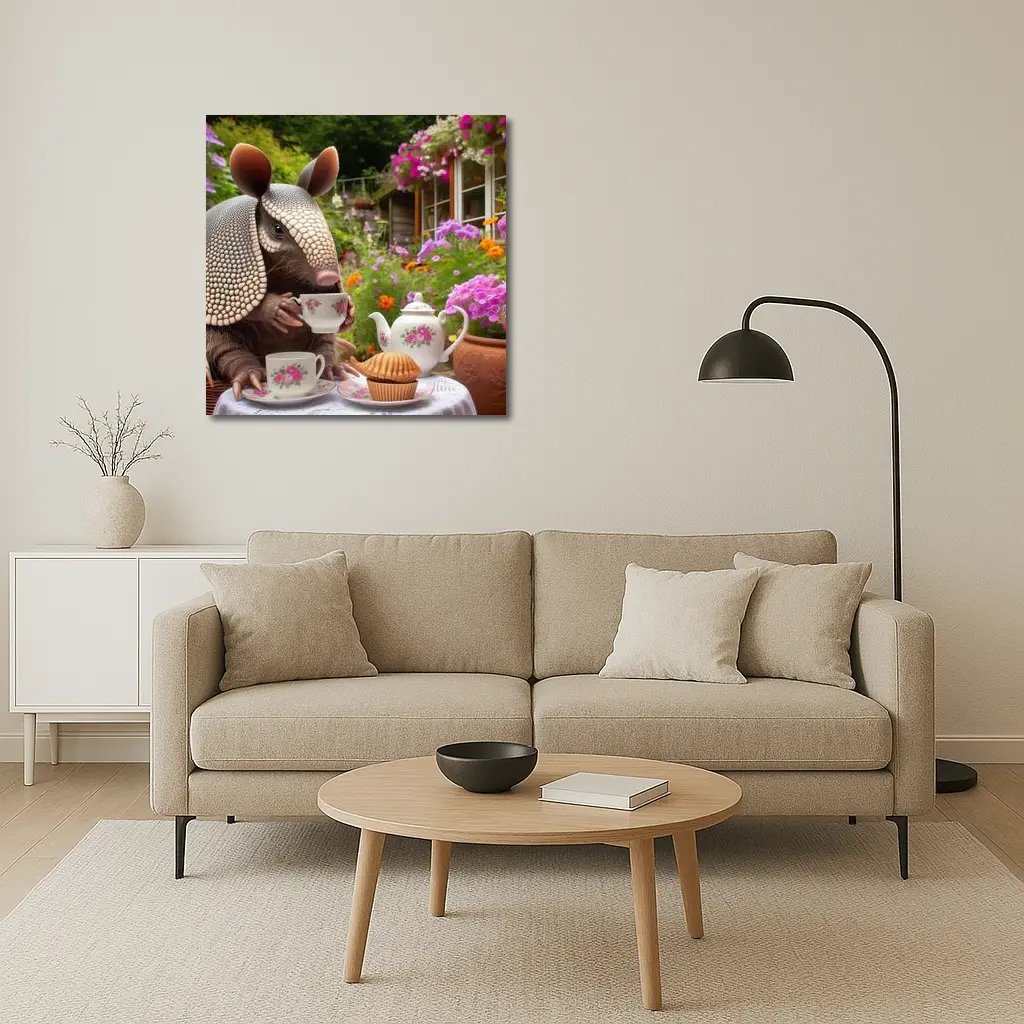 Armadillo Having Tea Party Garden – Wall Art