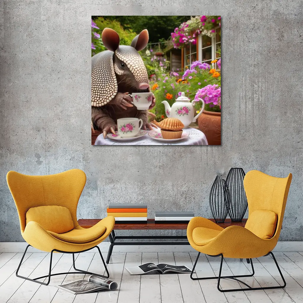 Armadillo Having Tea Party Garden – Wall Art