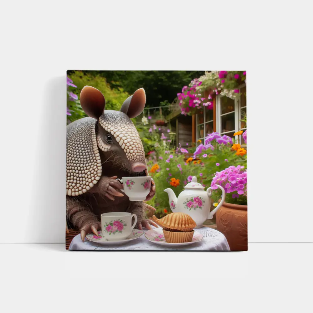 Armadillo Having Tea Party Garden – Wall Art